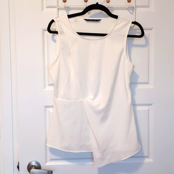 ZARA BASIC Collection White sleeveless asymmetrical top size Medium - Picture 1 of 6